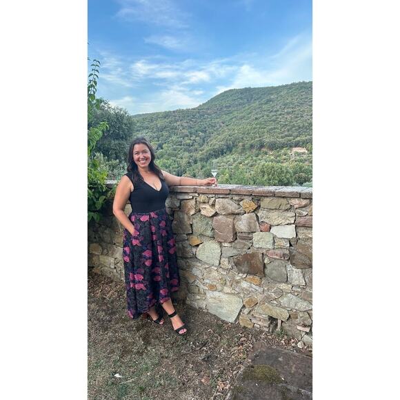 HUTCH Black Purple Floral Lace Skirt V-Neck Plunging High-Low Dress Size 4 - Picture 13 of 14